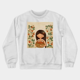 Cute Girl Portrait with Strawberries Crewneck Sweatshirt